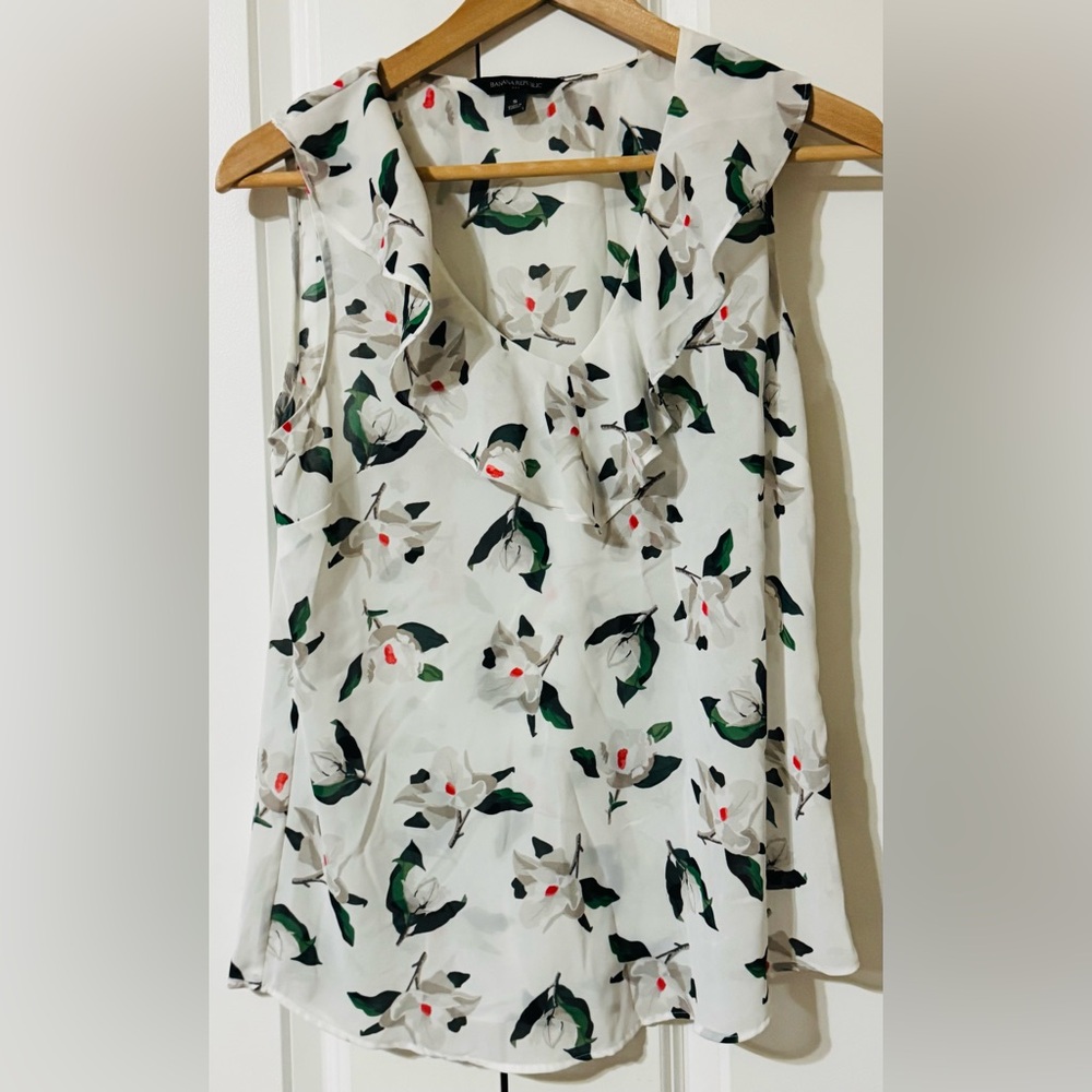 Floral Sleeveless Top - White and Green